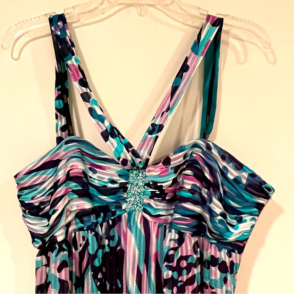 Laundry by Shelli Segal Floor Length Turquoise and Purple Maxi Dress NWT size 8